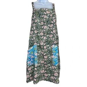 Natural Life Green Floral Dress with Blue Pockets